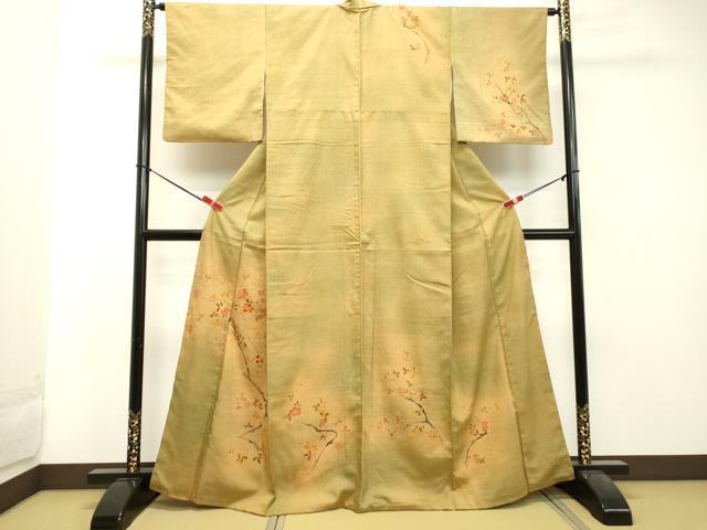 Kimono - 平和屋着物●訪問着　紬地　刺繍　枝花文　金糸　正絹　逸品　DAAT1466tw