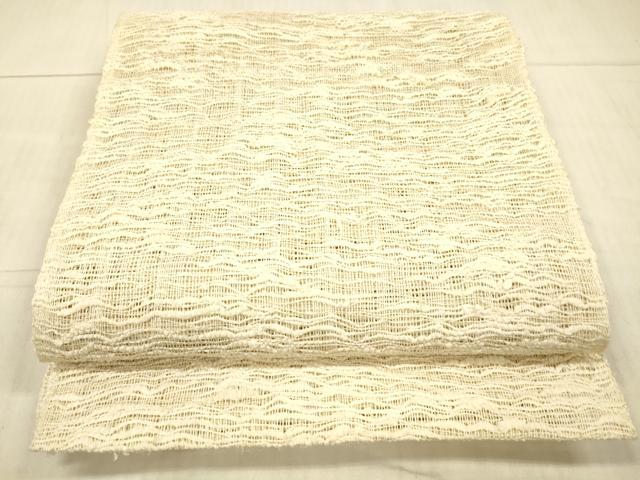 平和屋着物＊夏物　八寸名古屋帯　抽象文様　薄卵色　正絹　逸品　DAAX5945cm