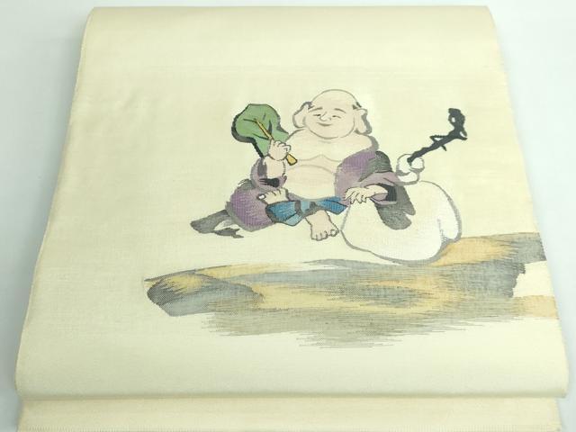 平和屋本店■極上 太鼓柄袋帯 布袋様 蒸栗色地 逸品 DZAA5301kh5