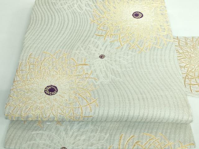 平和屋本店■極上　世界的友禅作家　千地泰弘　九寸名古屋帯　菊文　金銀糸　逸品　DZAA5305kh5