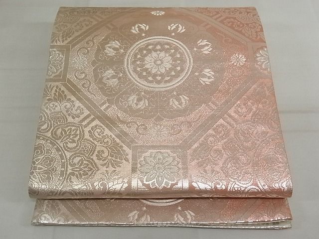 平和屋着物◎両面全通柄袋帯　蜀江花文　銀糸　正絹　逸品　AAAG8887Bfw