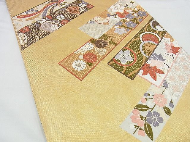 平和屋着物◎六通柄袋帯　唐織　斜取能衣文　金銀糸　逸品　BAAI4411jm