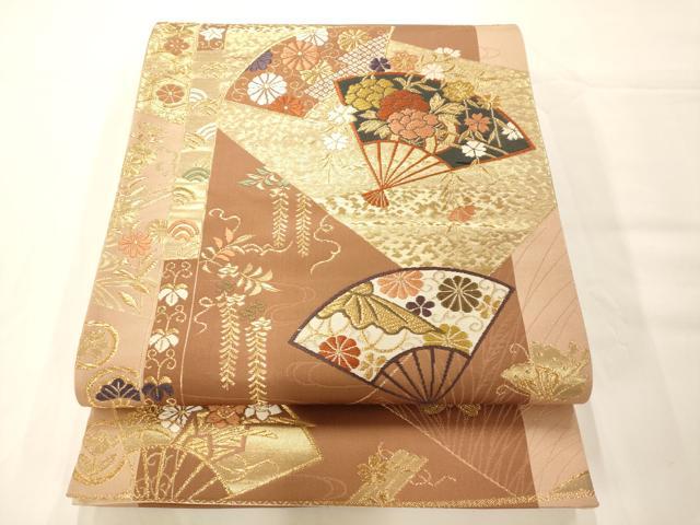 平和屋着物◎六通柄袋帯　唐織　扇枝花文　金糸　正絹　逸品　AAAM7780fw