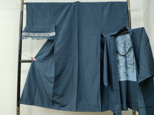 平和屋着物●男性 むすび結城 アンサンブル 色無地 留紺色 反端付き 正絹 逸品 未使用 CAAW7216yc 平和屋着物●男性 むすび結城 アンサンブル 色無地 留紺色 反端付き 正絹 逸品 未使用 CAAW7216yc
