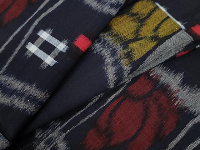 平和屋着物●久留米絣　単衣　変わり格子花文　綿　逸品　CAAW7235yc(4)