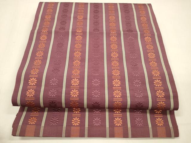 平和屋着物●本場筑前博多織 八寸名古屋帯 一重帯 いちご錦 証紙付き 正絹 逸品 DAAZ4475cm