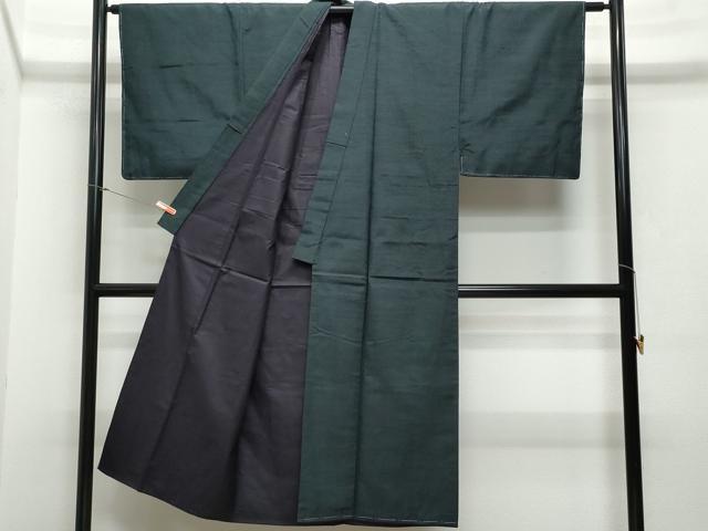 平和屋着物●男性　紬　アンサンブル　黒緑色　正絹　逸品　未使用　CAAR8228vf