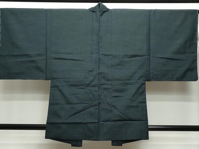 平和屋着物●男性　紬　アンサンブル　黒緑色　正絹　逸品　未使用　CAAR8228vf