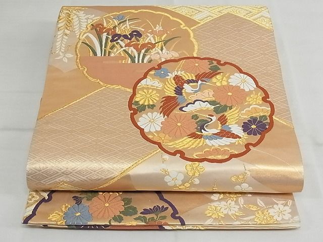 平和屋着物◎六通柄袋帯　唐織　雪輪重ね　飛鶴花文　金糸　正絹　逸品　AAAE2156Bfw