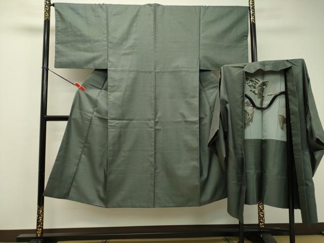 平和屋着物●男性 紬 アンサンブル 長羽織 十字絣 正絹 逸品 DAAS2231tw