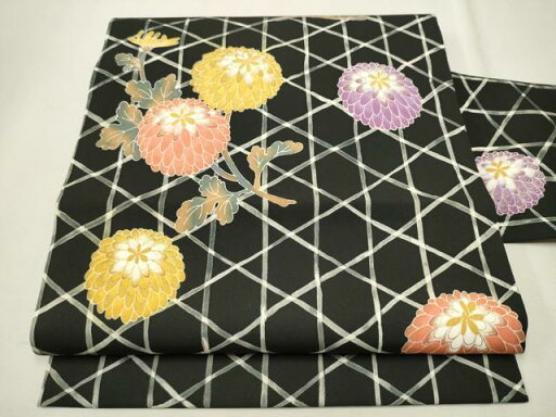 平和屋着物●塩瀬 九寸名古屋帯 菊 黒地 金彩 正絹 逸品 CAAT1176hy 平和屋着物●塩瀬 九寸名古屋帯 菊 黒地 金彩 正絹 逸品 CAAT1176hy