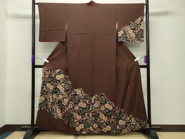 Full-Length Under-Kimono - 平和屋着物●訪問着　辻が花　黒地　正絹　逸品　CABD8825gh