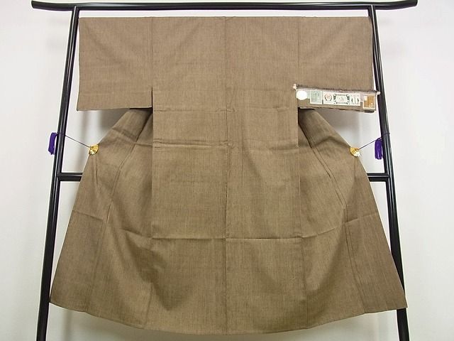 平和屋本店□極上 結城紬 色無地 樺茶色 証紙付き 逸品 CYAA2121s5