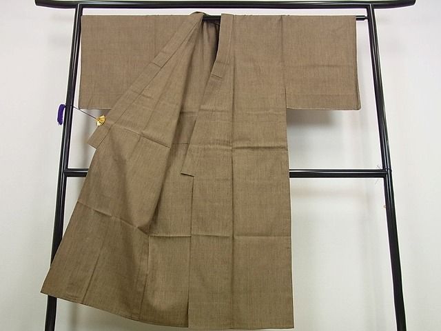 平和屋本店□極上 結城紬 色無地 樺茶色 証紙付き 逸品 CYAA2121s5