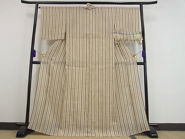 平和屋本店■極上　夏物　越後上布　林宗平　間道　証紙付き　逸品　未使用s8633