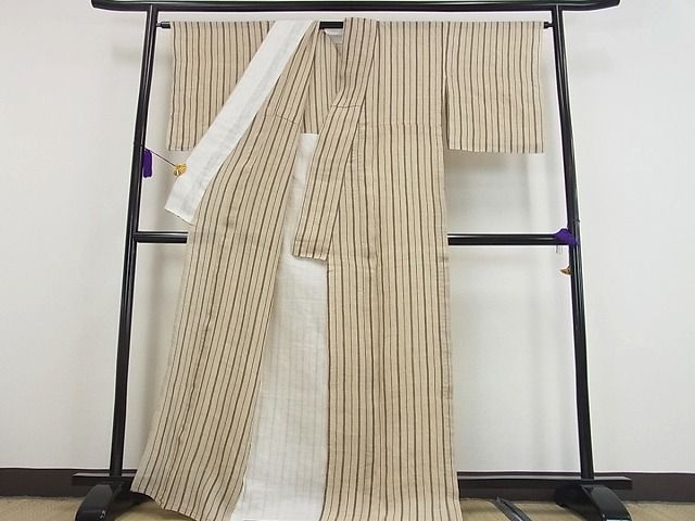 平和屋本店■極上　夏物　越後上布　林宗平　間道　証紙付き　逸品　未使用s8633