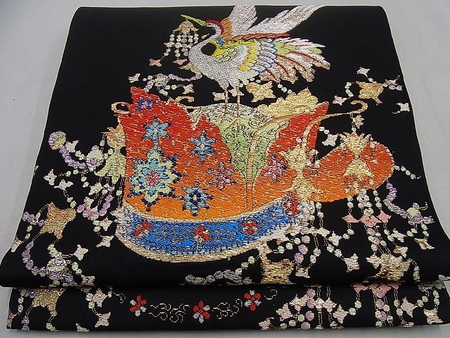 Rakuten - 平和屋本店●最高級　龍村平蔵製　千代乃冠錦　本袋帯　黒地　金糸　逸品3s1047