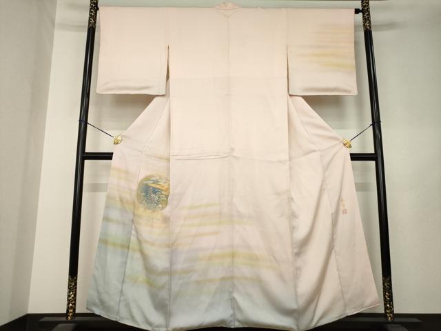 平和屋着物●人間国宝　福田喜三郎　訪問着　中国三大刺繍　相良刺繍　霞花丸文　暈し染め　金糸　金彩　正絹　逸品　AABL7201ck