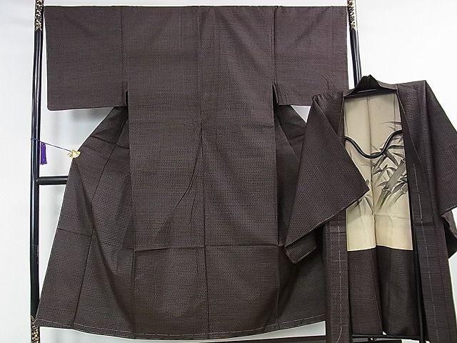 平和屋本店■極上 男性 国指定重要無形文化財 本場久米島紬 手織 アンサンブル 羽裏・笹竹 反端付き 逸品 未使用 DZAA1198kh4