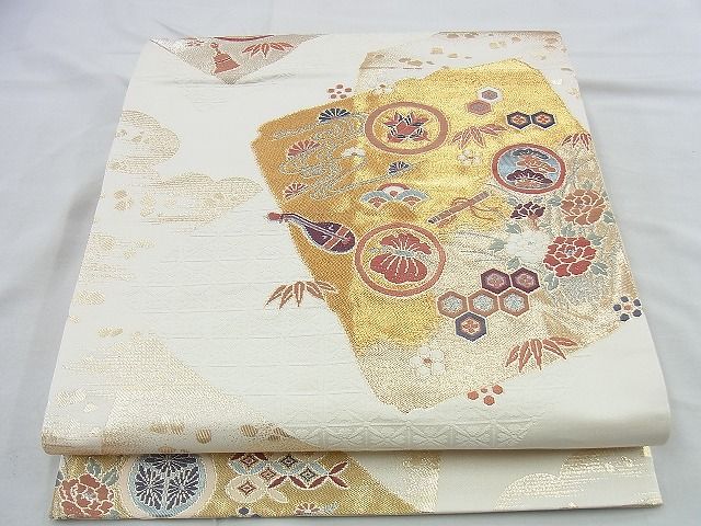 平和屋着物◎六通柄袋帯　唐織　色紙草花文　金銀糸　逸品　BAAH2963jm