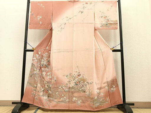 平和屋着物■訪問着 立浪扇面飛鶴花文 暈し染め 金銀彩 正絹 逸品 BAAR4554ct 平和屋着物■訪問着 立浪扇面飛鶴花文 暈し染め 金銀彩 正絹 逸品 BAAR4554ct