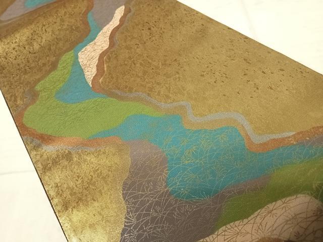 平和屋着物◎六通柄袋帯　道長笹の葉文　金銀糸　正絹　逸品　AAAY8384yx