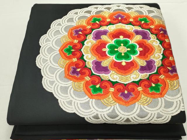 平和屋着物◎六通柄袋帯　唐織　正倉院花文　黒地　金銀糸　正絹　逸品　CAAX6771ou