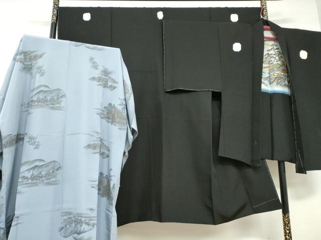 Other - 平和屋着物●男性　黒紋付　羽織・長襦袢（袷）セット　羽裏：風景文　反端付き　正絹　逸品　未使用　DABD9539ud