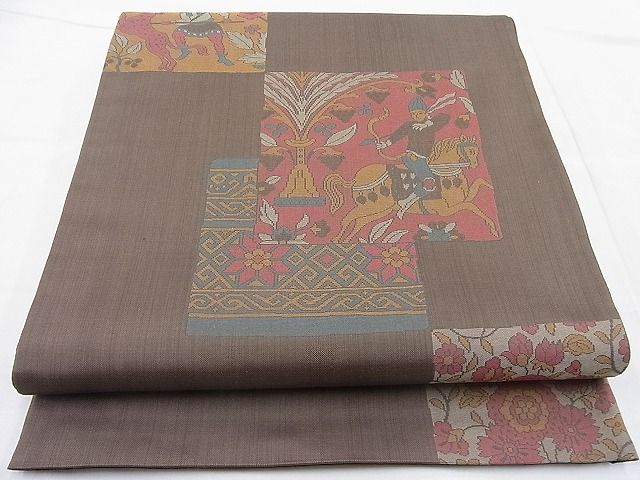 平和屋着物◎六通柄袋帯 更紗人物花文 逸品 BAAI3833ea