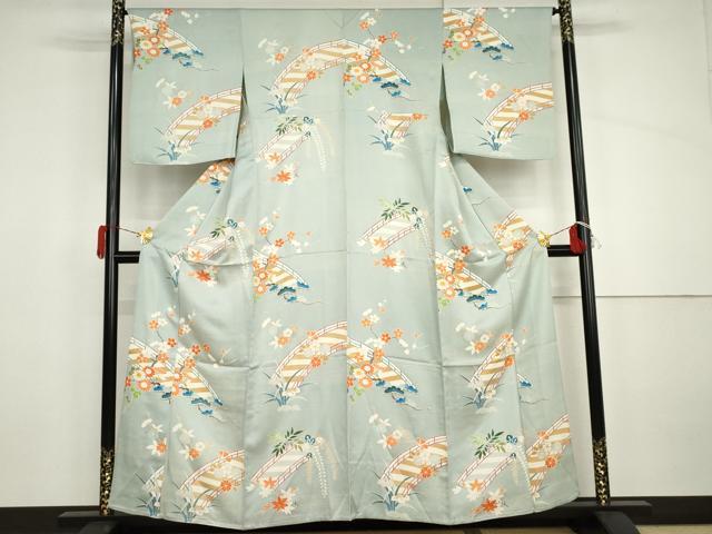 平和屋着物▽訪問着　単衣　渡り橋松竹梅文　金彩　正絹　逸品　AABI8002cs