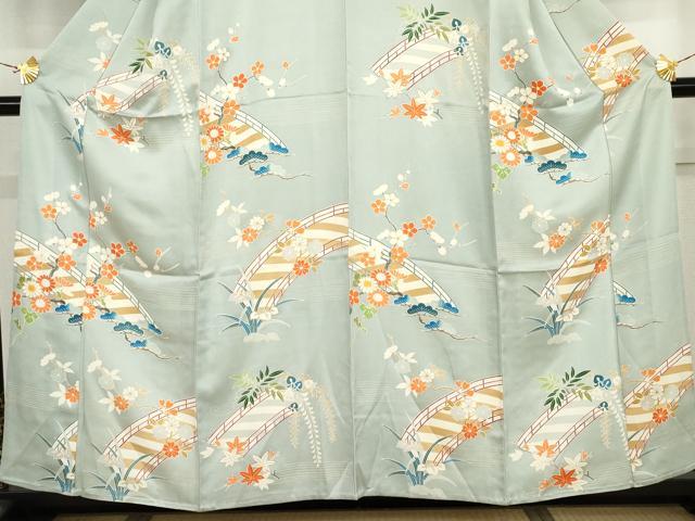 平和屋の平和屋着物▽訪問着　単衣　渡り橋松竹梅文　金彩　正絹　逸品　AABI8002cs｜アングル3
