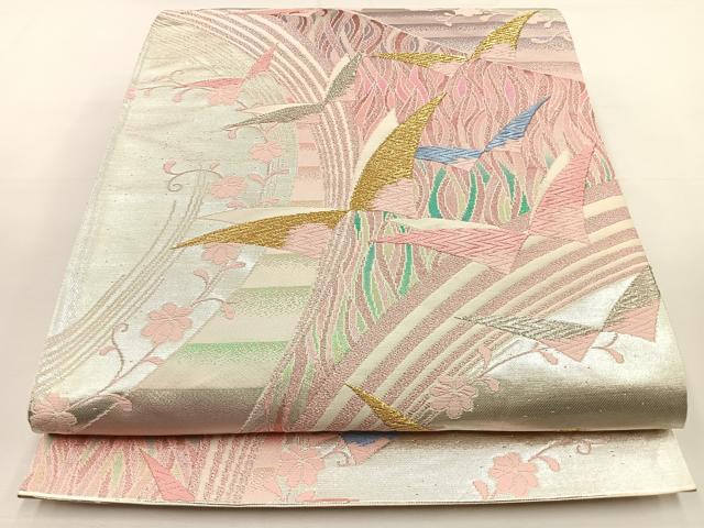 平和屋着物◎六通柄袋帯　唐織　花蝶文　金銀糸　正絹　逸品　BAAT9773hj