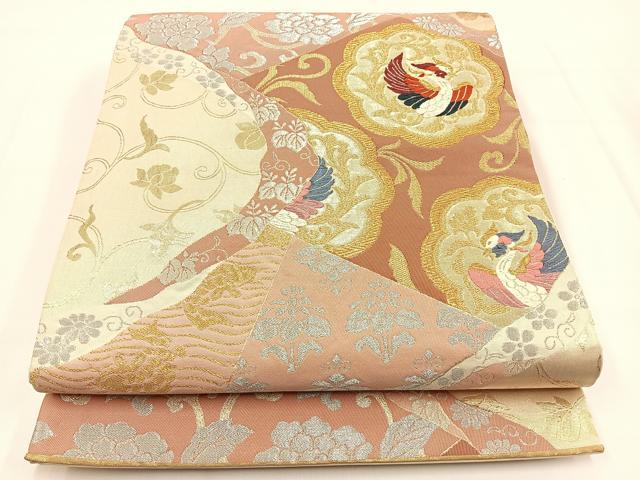 平和屋着物◎六通柄袋帯　唐織　鳳凰道長花文　金銀糸　正絹　逸品　BAAV2889hj