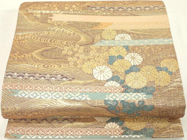 平和屋着物◎六通柄袋帯　吉祥花文　金糸　正絹　逸品　DAAX5192cd