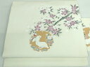 平和屋本店■極上 九寸名古屋帯 作家物 手描き 雪輪花兎 枝桜 蒸栗色地 銀彩 逸品 DZAA5332kh5