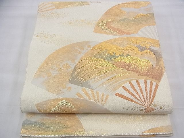 平和屋着物◎六通太鼓柄袋帯　綴れ　涛扇面文　金銀糸　逸品　BAAH9373fk