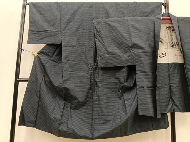 平和屋着物■男性 紬 アンサンブル 格子柄 正絹 逸品 BAAQ8759ow