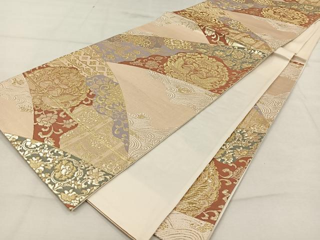 平和屋着物◎六通柄袋帯　立波花鳥文　金糸　正絹　逸品　CAAW3572qv