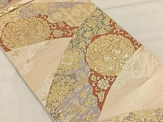 平和屋着物◎六通柄袋帯　立波花鳥文　金糸　正絹　逸品　CAAW3572qv