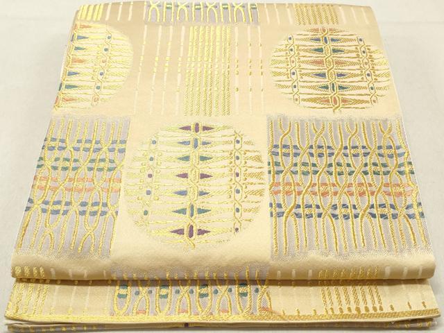 平和屋着物◎六通柄袋帯　唐織　幾何学文様　金糸　正絹　逸品　DAAV0965qa