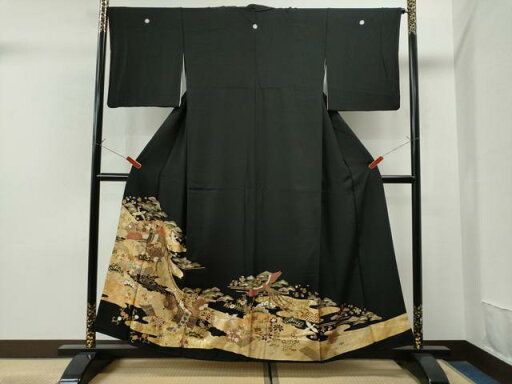 平和屋着物■豪華黒留袖 鳳凰几帳浜松花唐草文 金彩 正絹 逸品 CAAR2778yc 平和屋着物■豪華黒留袖 鳳凰几帳浜松花唐草文 金彩 正絹 逸品 CAAR2778yc