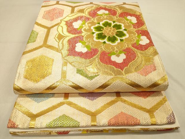 平和屋着物◎六通柄袋帯　唐織　正倉院亀甲花文　金銀糸　正絹　逸品　DAAY4314jm