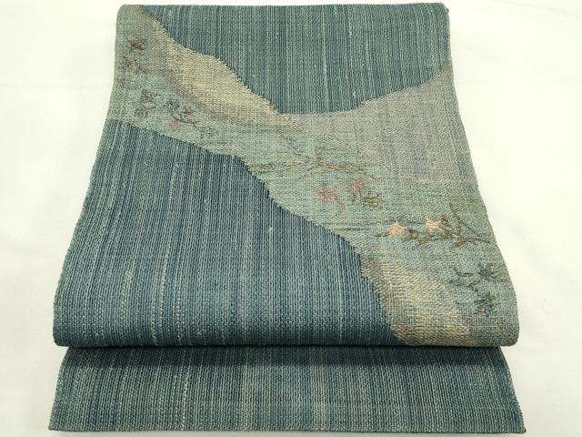 平和屋着物＊夏物　八寸名古屋帯　道長草花文　金糸　正絹　逸品　CABL5229rv