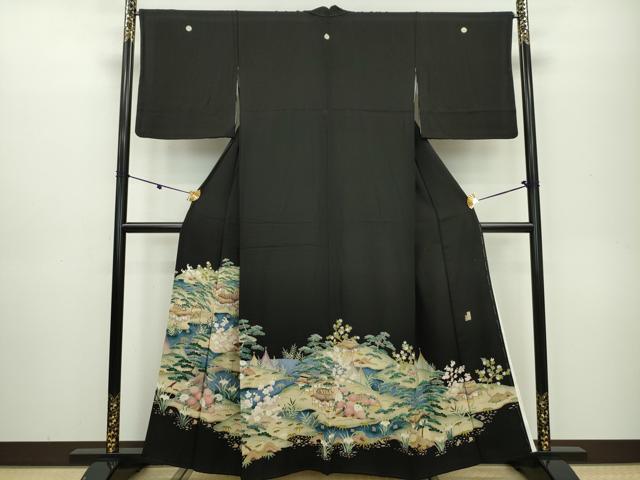 平和屋着物■豪華黒留袖　作家物　風景花松文　松竹梅　正絹　逸品　DAAO3710ob