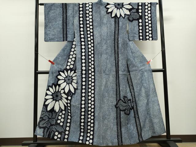 平和屋着物∴夏物　訪問着・浴衣兼用　絵羽浴衣　有松鳴海絞り　草花文　綿　逸品　CABK6440ze
