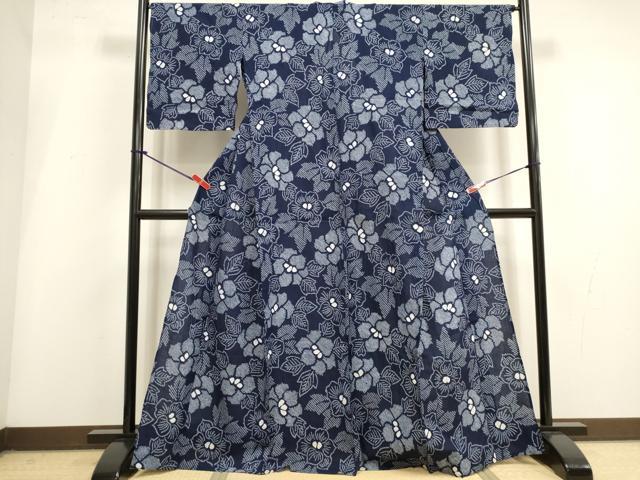 平和屋着物∴夏物　浴衣　有松鳴海絞り　草花文　綿　逸品　DABI3439cd