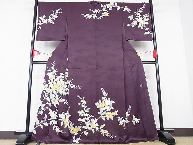 平和屋本店■極上 創業460年 千總 訪問着 枝花文 紫鳶色地 金彩 着丈168cm 裄丈69cm 正絹 逸品 未使用 3kk2785