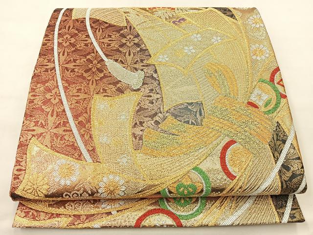 平和屋着物◎六通柄袋帯　束ね熨斗慶長文　金銀糸　正絹　逸品　BAAM0004if