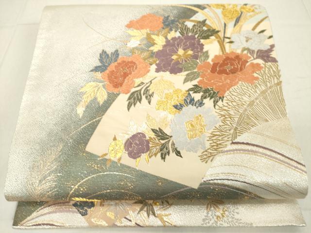 平和屋着物◎六通柄袋帯　唐織　地紙花文　金銀糸　正絹　逸品　DAAX5196cd
