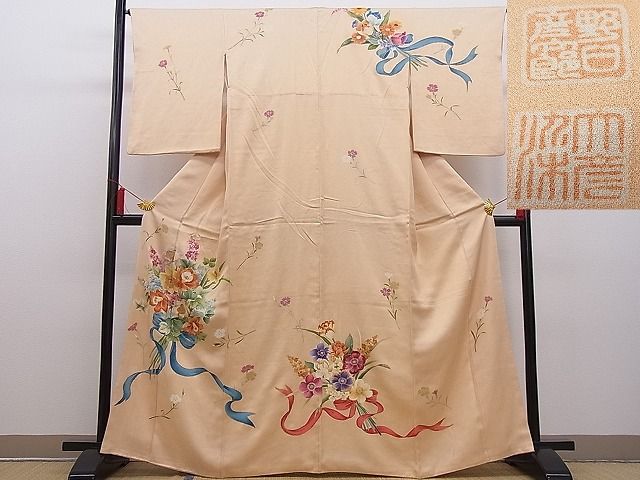 平和屋本店■野口彦太郎　大彦三代目　江戸染繍友禅　訪問着　刺繍　花束文　金銀糸　高島屋扱い　逸品　4n-zb0499のサムネイル